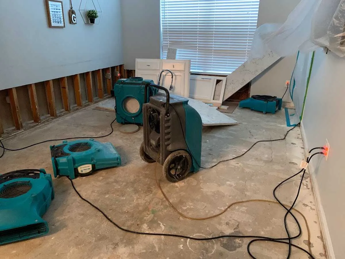 Dehumidifier in flood-cut room for Water Damage Restoration in Macon-Bibb County