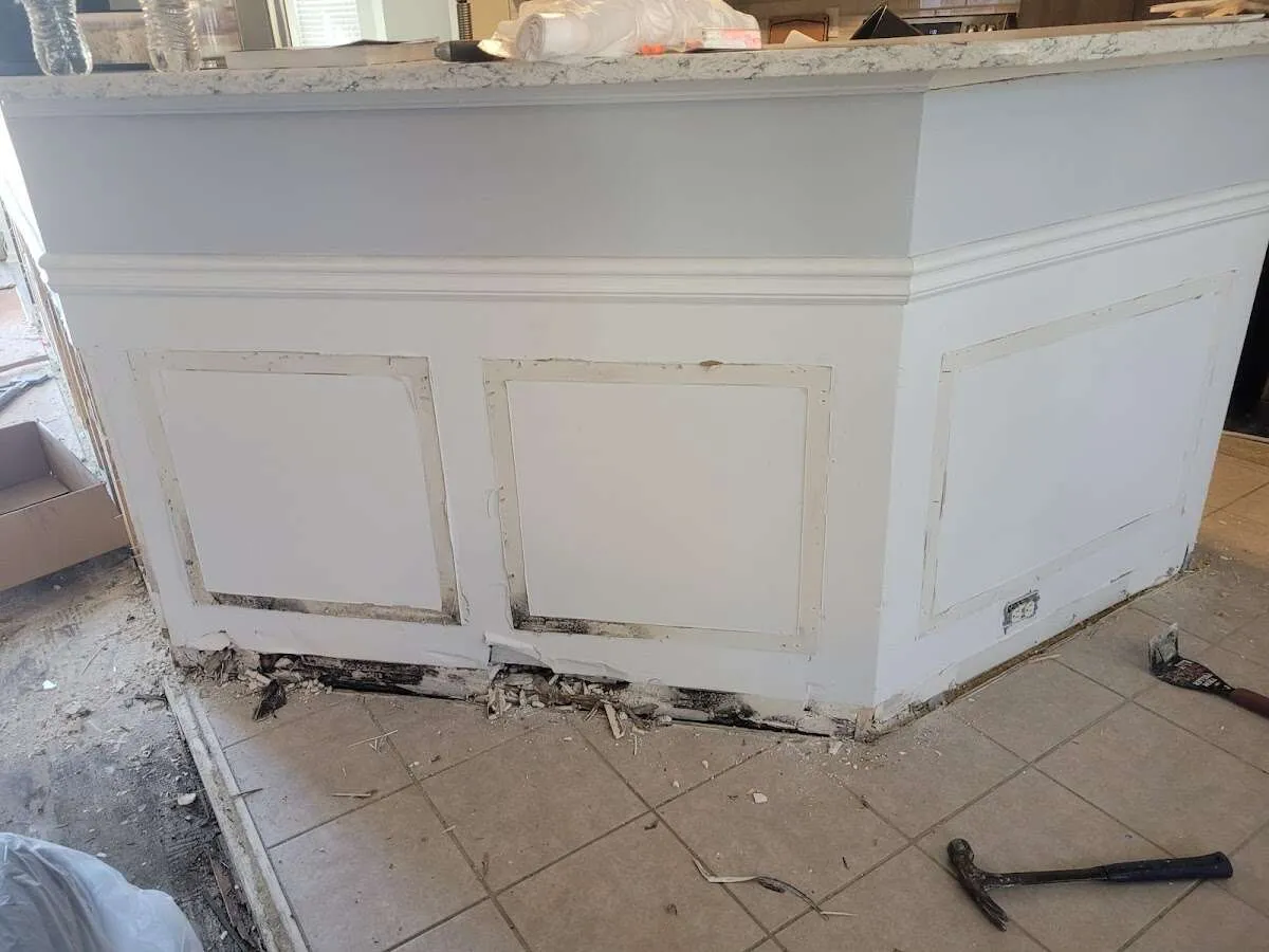 Water damage and mold on kitchen during Storm Damage Restoration in Macon-Bibb County